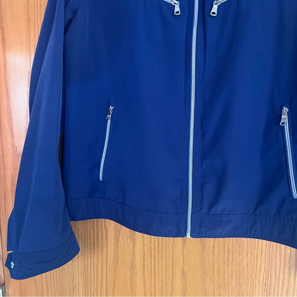 Banana Republic Navy Blue Windbreaker Jacket Coat Silver Hardware XL Preppy - Picture 3 of 10